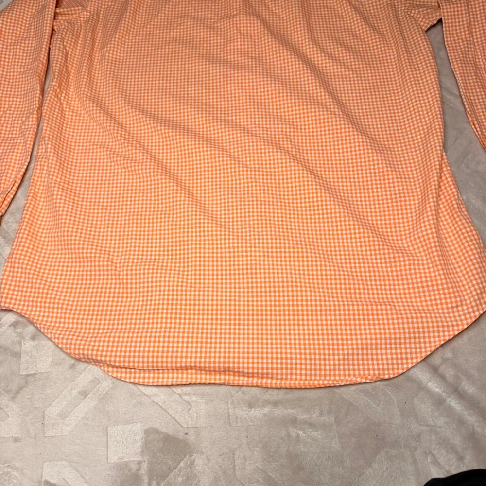 Polo Ralph Lauren Mens Orange Gingham Check Button Down‎ Shirt Large L/G Cotton